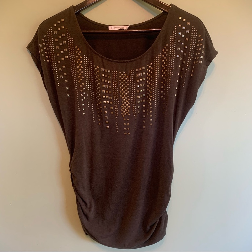 Brown top with fun stud details, Small